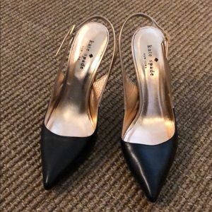 Rose gold and black Kate spade slingback pumps